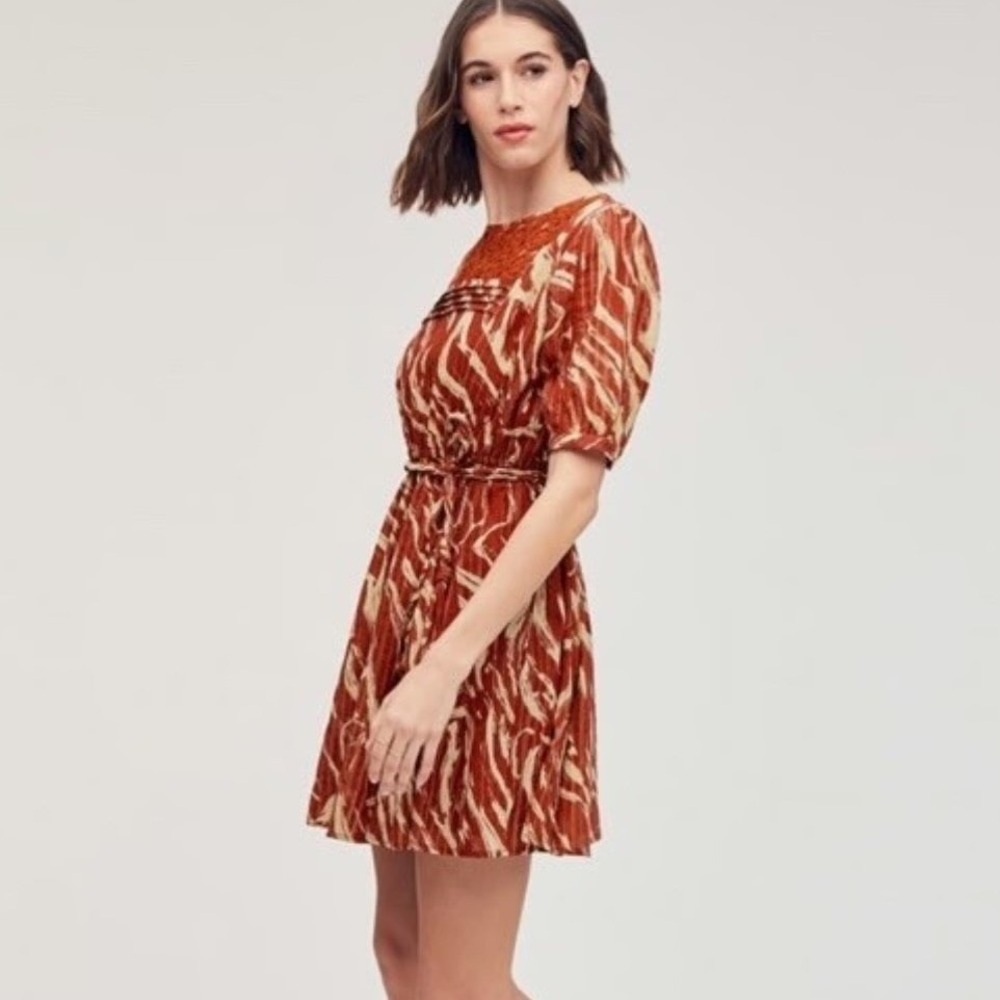 Sam Edelman Rust Abstract Print Crochet Lace Mini Dress XL Bohemian Artsy